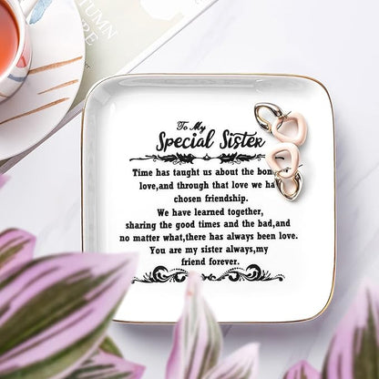 PUDDING CABIN Birthday Gifts from Sister -“You are My Sister Always, My Friend Forever, Ring Trinket Jewelry Dish Ring Holder, Christmas Gifts