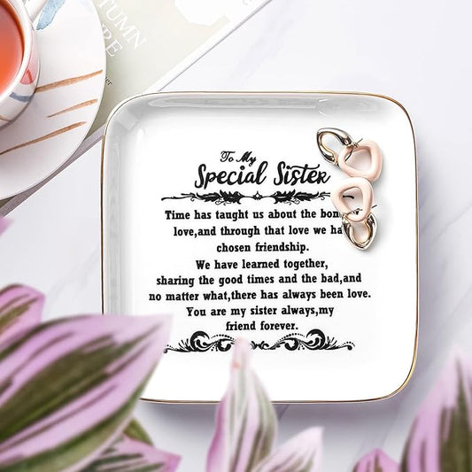 PUDDING CABIN Birthday Gifts from Sister -“You are My Sister Always, My Friend Forever, Ring Trinket Jewelry Dish Ring Holder, Christmas Gifts