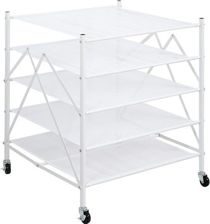 STORAGE MANIAC Sweater Drying Rack, Mesh Clothes Drying Rack, Stackable Laundry Drying Rack, Lay Flat Dryer for Delicates, Portable Dry Rack for Indoor or Outdoor, White, 5 Tier Foldable