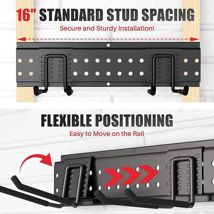 Garage Tool Organizer Wall Mount 96 inches with 18 Adjustable Heavy-Duty Hooks, Garage Organization, Garden Tool Storage Rack, Yard, and Shed, Holds Up to 750 lbs