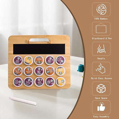 Coffee Pod Holder, K Cup Organizer Compatible with K Cups(35 Pods), Bamboo Coffee Pod Stands for Counter, Home or Office Kitchen Counter Organizer