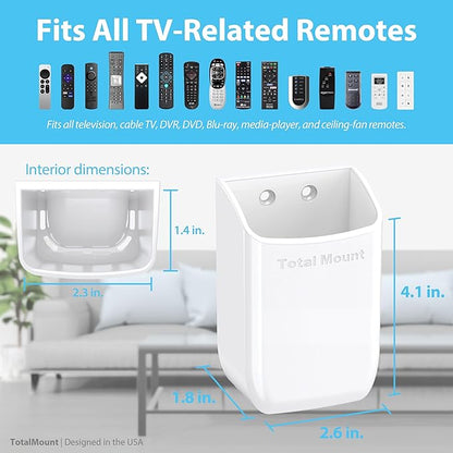 TotalMount Hole-Free Remote Holder – Eliminates Need to Drill Holes in Your Wall (White Remote Control Holder, Quantity 1)