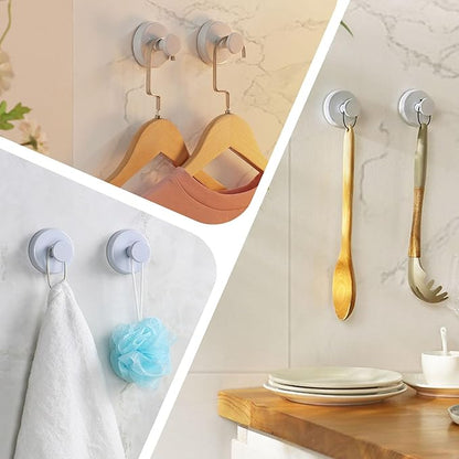 Season 2 Season Suction Cup Hooks for Shower, 4 Pcs Stainless Steel Wall Shower Hooks for Bathroom Kitchen, Glass, Mirror,White