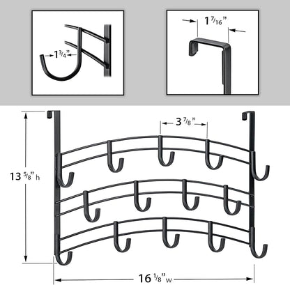 LYNK Professional® Home™ Over Door Hooks Rack - 14 Hook Over Door Hanger - Over Door Towel Rack - Hanging Towels or Clothes - Bathroom, Bedroom or Laundry Room - Lifetime Ltd. Warranty - Black
