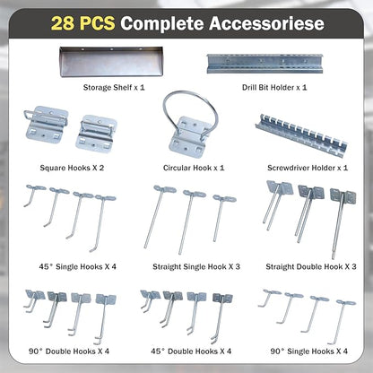 Goplus Garage Pegboard, Metal Pegboard Tool Organizer Kit with 3 Pegboards & 28 Pcs Hanging Accessories, Heavy Duty Wall Organizer Peg Board for Workshop, Tool Storage, Black