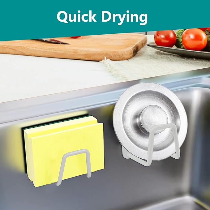 Telivava Sponge Holder for Kitchen Sink (2 Pack), Strong Adhesive, SUS304 Stainless Steel, Waterproof & Quick Drying, B Style White