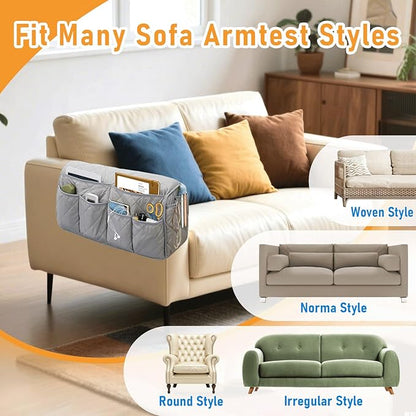Gloserin Armchair Caddy, Sofa Armrest Organizer, Non Slip Recliner Organizer, Remote Control Holder for Recliners, Couch Caddy with 14 Pockets Storage for TV Remote, Phone, Magazine (Grey)