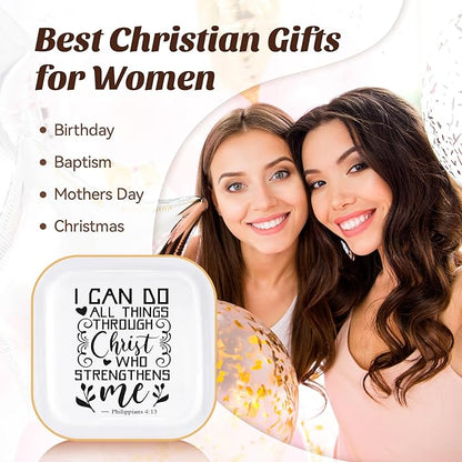 Christian Gifts for Women Birthday Bible Verse Jewelry Dish - I Can Do All Things Through Christ - Inspirational Gifts for Women Friends, Mom, Sister, Girl, Catholic Female, Religious Spiritual Gift