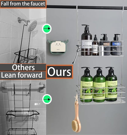 Seltomer Hanging Shower Rack Shower Caddy with Rotatable Hook bar Over the Door and Can be Hung on the Faucet or Claw Foot, 304 Stainless Steel Rust Proof and Durable (Double-Layer)