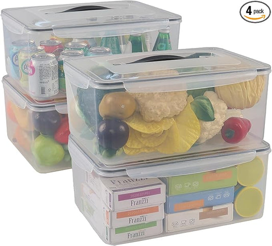 Yuright 4 Packs Airtight Food Storage Container, 15 Quart Clear Latching Storage Bin with Seal Lid, Sealed Fresh Keeping Box