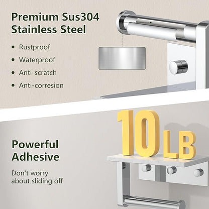Marble Toilet Paper Holder with Shelf, Evolvegoods Chrome Bathroom Toilet Paper Holder Wall Mount, 304 Stainless Steel Modern Toilet Paper Roll Holder Storage Tissue Holder