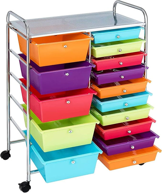 ARLIME 15-Drawer Storage Cart, 15 Drawer Trolley, Rolling Organizer Cart, Scrapbook Paper Organizer, Suitable for Office and School, Rolling Office Storage Tools (Multicolor)