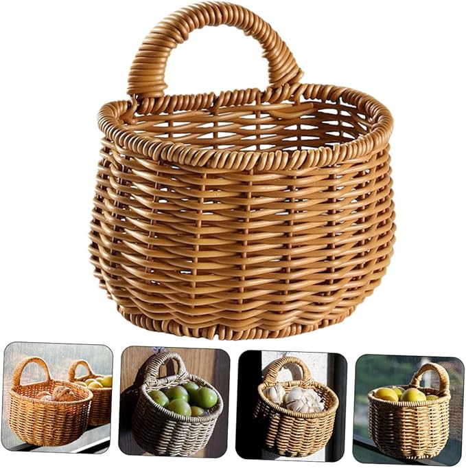 Decorative Woven Storage Basket for Garlic Ginger Eggs Wall-mounted Container Kitchen Organizer for Natural Home Decor