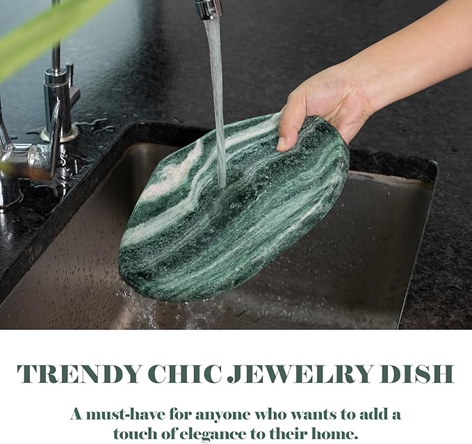 BCS Marble Jewelry Tray Trinket Dish, Decorative Cloud Vanity Key Tray for Women, Perfume Ring Holder Dish for Ring Earring, Cute Jewelry Plate Bowl Aesthetic Room Decor（Green）