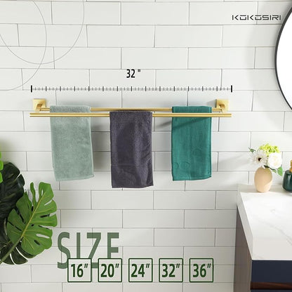 KOKOSIRI Bathroom Towel Bar 32'' Double Towel Holder for Bath Kitchen Cabinet Towel Rails 32 Inch Brushed Gold Stainless Steel B5005BG-L32