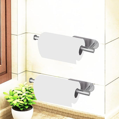 Paper Towel Holder-2pcs Adhesives, Wall-Mounted Paper Towels Roll for Kitchen, Self-Adhesive Under Cabinet Kitchen roll Holder, Both Available in Adhesive and Screws, Stainless Steel for Bathroom RV