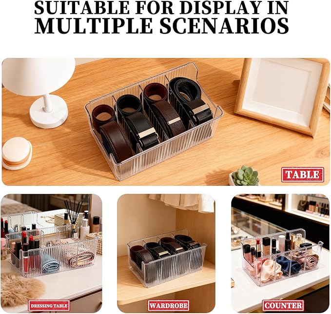 HZJYW Belt Organizer,2-Piece Set with Transparent Belt Rack and Adjustable Divider for Storing Underwear,Socks,tie Drawers and wardrobes