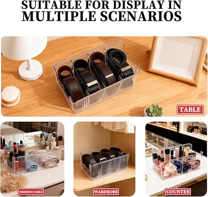 HZJYW Belt Organizer,2-Piece Set with Transparent Belt Rack and Adjustable Divider for Storing Underwear,Socks,tie Drawers and wardrobes