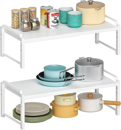 100 LBS Heavy Duty Kitchen Storage Shelf, 12 Inch Widened Cabinet Shelf Organizer For Dishes Spice Cups Small Appliances, Stackable Expandable Storage Shelves For Kitchen Cabinet Cupboard Pantry