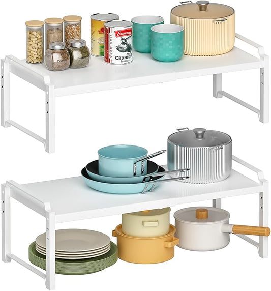 100 LBS Heavy Duty Kitchen Storage Shelf, 12 Inch Widened Cabinet Shelf Organizer For Dishes Spice Cups Small Appliances, Stackable Expandable Storage Shelves For Kitchen Cabinet Cupboard Pantry