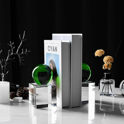 Crystal Bookends, 1 Pair of Decorative Tabletop Bookends for Office, Home, Desk, Comes with Gift Box