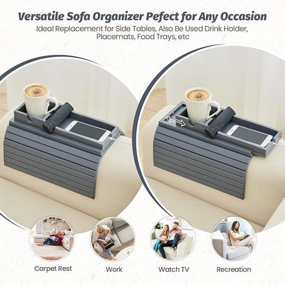 GEHE Detachable Couch Cup Holder, Anti Falling Sofa Arm Tray, Natural Bamboo Sofa Cup Holder More Safe for You Family, Portable Couch Arm Tray Armrest Table for Remote, Snacks, Phone, Drinks