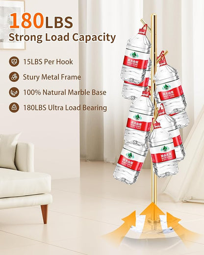 Modern Coat Rack Stand, Metal Freestanding Coat Rack with Natural Marble Base, Golden Coat Racks with 8 Hooks and Coat Hanger Tree Jacket Stand for Office, Entryway, Hallway