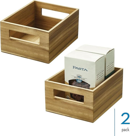iDesign Acacia Wood Pantry Storage Bin with Handles - Set of 2 - Natural