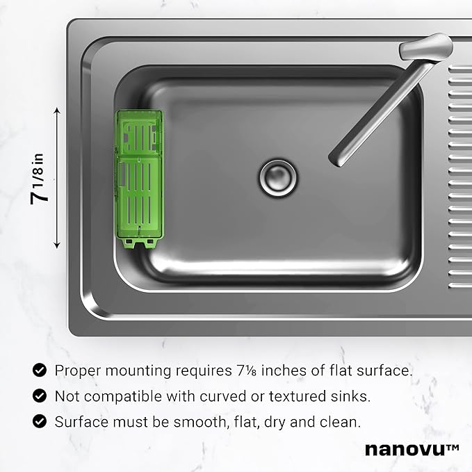 Nanohold Kitchen Sink Caddy for Flat Surfaces - Strong Hold Easy Install Kitchen Sink Organizer with Drainage Holes - Soap Sponge, Dishwashing Tools and Dish Brush Holder - Home Accessories by Nanovu
