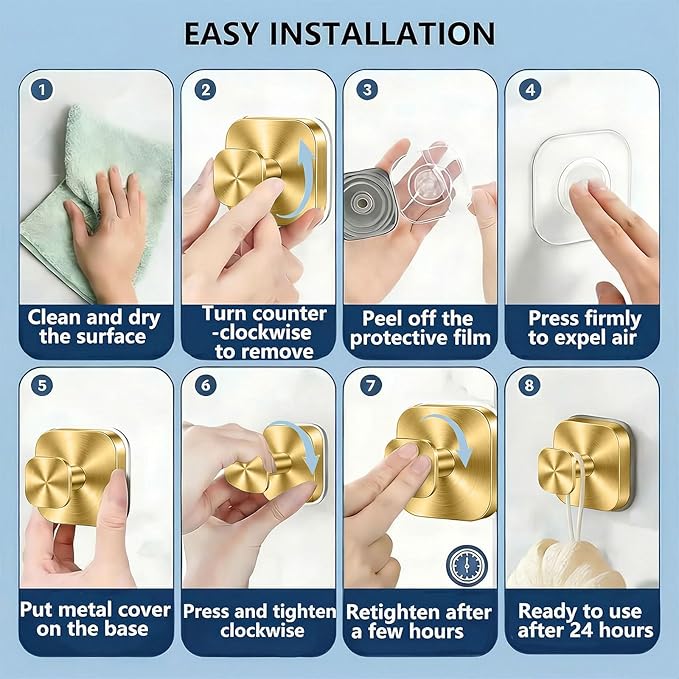 IGDALAR Suction Cup Hooks 4 Pack - Heavy Duty Vacuum Towel Hooks (Max Load 15 lbs) for Shower, Removable Waterproof Wall Hangers for Bathroom Glass, Window & Kitchen (Gold)