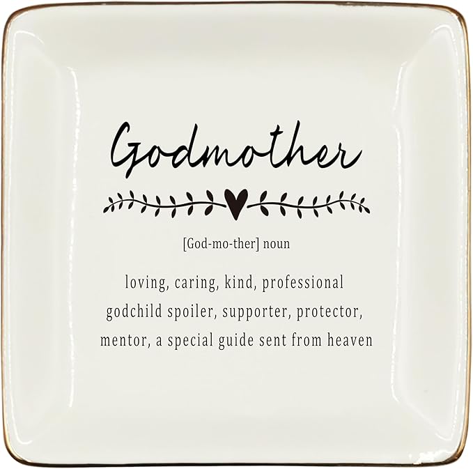 WODMIS Godmother Gifts Ceramic Jewelry Tray Dish, Godmother Birthday Gifts Jewelry Plate Dish, Christian Grandma Ring Trinket Dish, Grandma Christmas Gift for Women 442