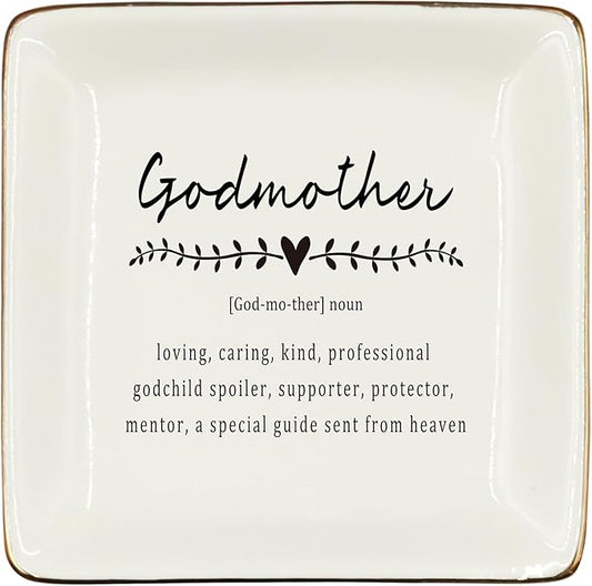 WODMIS Godmother Gifts Ceramic Jewelry Tray Dish, Godmother Birthday Gifts Jewelry Plate Dish, Christian Grandma Ring Trinket Dish, Grandma Christmas Gift for Women 442