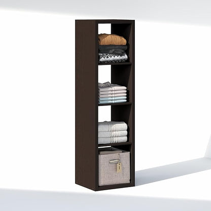 Furinno Cubic Closet Organizers and Storage, 4-Cube Closet Organizer, Vertical Open Shelf Closet Storage, Extra Thick Frame for Wardrobe, Bedroom, Living Room, Dark Oak