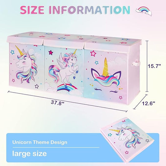WERNNSAI Extra Large Toy Chest - Unicorn Toy Box Chest Organizer with Flip-Top Lid Collapsible Sturdy Storage Bin with Handles 38 x 13 x 16 Inch for Kids Girls Pink Closet Nursery Living Room Bedroom