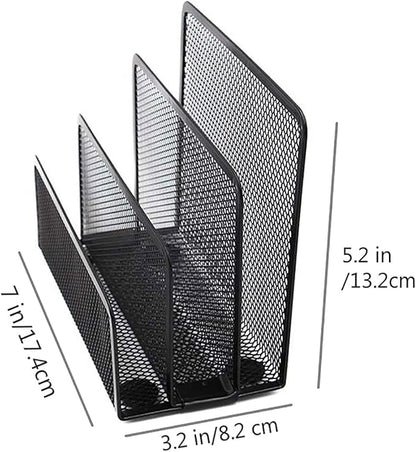 VANRA 2 Small Letter Sorters Desktop File Holder Organizer Metal Mesh with 3 Vertical Upright Compartments (2 Black)