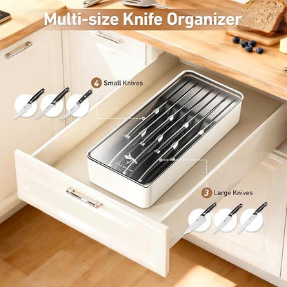 MAD SHARK 2-in-1 Detachable Knife Block & Silverware Organizer, Drawer Knife Holder for 7 Knives, BPA-Free, Blade-Safe Slots, Save Counter Space, Kitchen Drawer or Counter Storage, No Knives