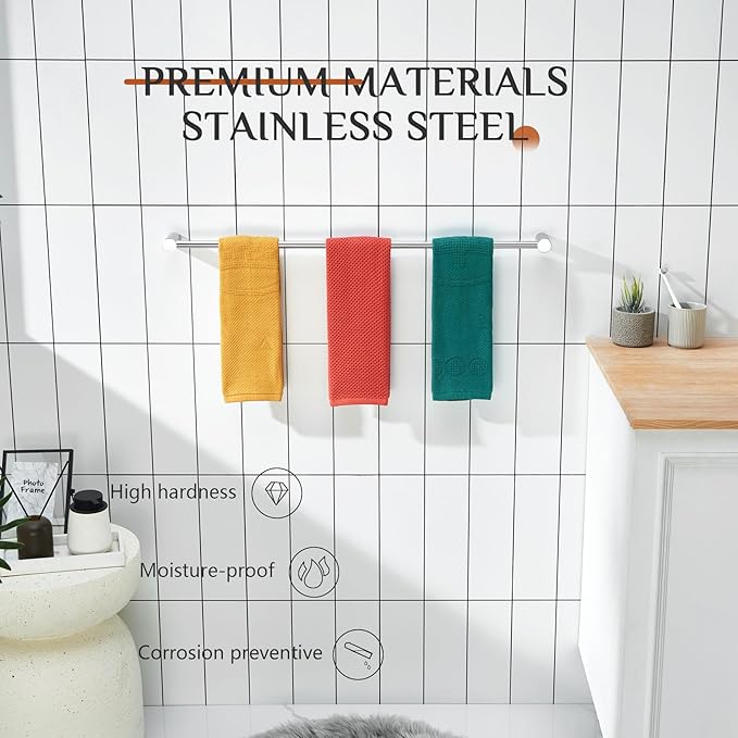 KOKOSIRI Towel Bar Polished Chrome 32-Inch Bath Towel Holder for Bathroom Wall Mounted Rail Stainless Steel Bathroom Hardware Accessories, B4007CH-L32