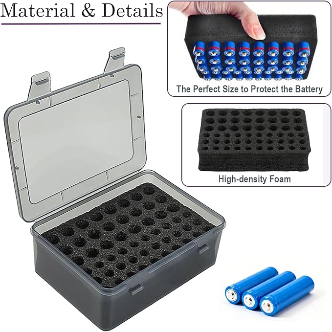 Battery Organizer, Portable Battery Box with Buffer Sponge, Heavy-Duty Plastic Battery Organizer Storage Case for 54 Batteries AA AAA,(Batteries are Not Included)