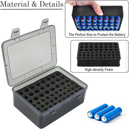Battery Organizer, Portable Battery Box with Buffer Sponge, Heavy-Duty Plastic Battery Organizer Storage Case for 54 Batteries AA AAA,(Batteries are Not Included)