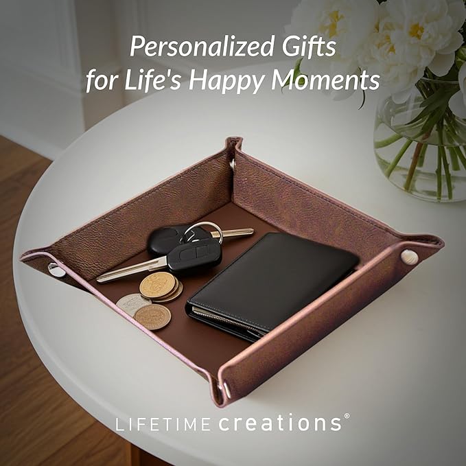 Lifetime Creations Personalized Valet Tray (Black) - Custom Engraved Vegan Leather Snap Catchall, Gifts for Groomsmen