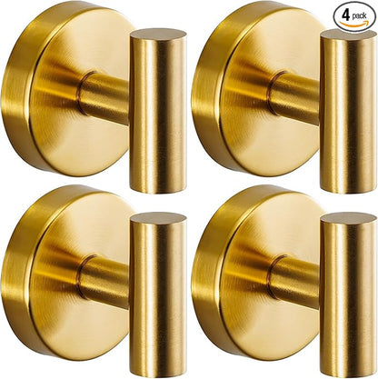 Fenas Suction Cup Hooks for Shower - Bathroom Reusable Hooks for Towels, Robes & Loofah - No-Drill Mounting on Kitchen,Walls,Metal,Glass,Mirrors,Tile & Smooth Non-Porous Surfaces (4, Brushed Gold)