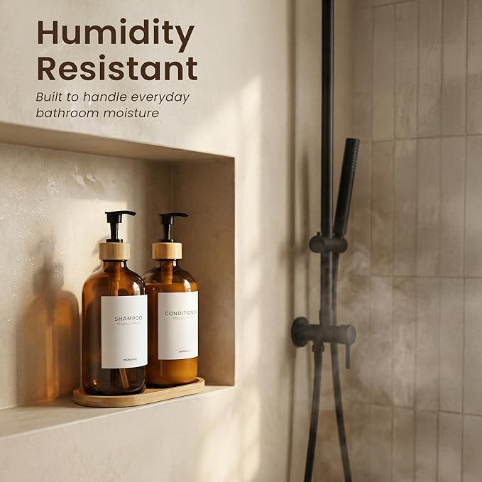 Maisonovo Glass Soap Dispenser Bathroom Set | Hand Soap and Dish Soap Dispenser Set | 16.9oz Amber Bottles with Black Bamboo Pump | Bathroom Lotion Dispenser with Pump Set of 2