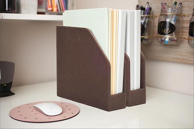 MobileVision Executive Brown Cloth Fabric Vertical File Holders - 2 Piece Combo