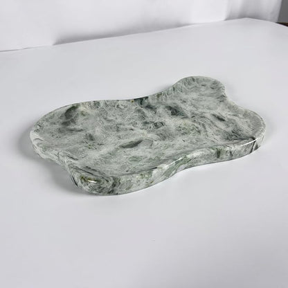 WneFu Choiziic Natural Decorative Tray, Cloud Shape, 9.8x6.1x0.62 Inches, Modern Style, Polished Finish, Bathroom Kitchen Counter Vanity Organizer with Anti-Slip Mad (Green-Marble-P)