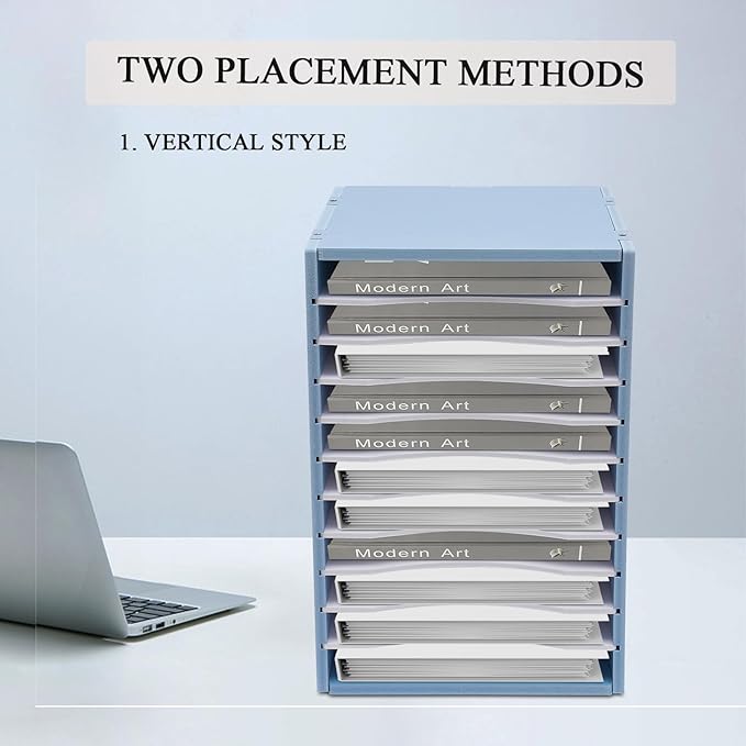 Vertical Desktop Sorter, 11 Slots Blue Mail Organizer Vertical File Organizer, PVC Paper Sorter Organizer with 11 Adjustable Compartments, Construction Paper Storage Mailbox for Home Office (Blue)