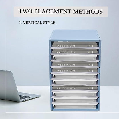 Vertical Desktop Sorter, 11 Slots Blue Mail Organizer Vertical File Organizer, PVC Paper Sorter Organizer with 11 Adjustable Compartments, Construction Paper Storage Mailbox for Home Office (Blue)