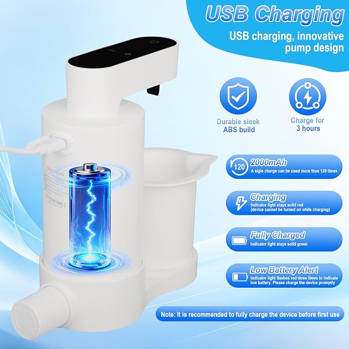 Electric Laundry Detergent Dispenser with Graduated Cup, Smart Laundry Detergent Pump, 2000mAh Rechargeable Fabric Softener Dispenser with Lock Function, for Laundry Room Organization (White)