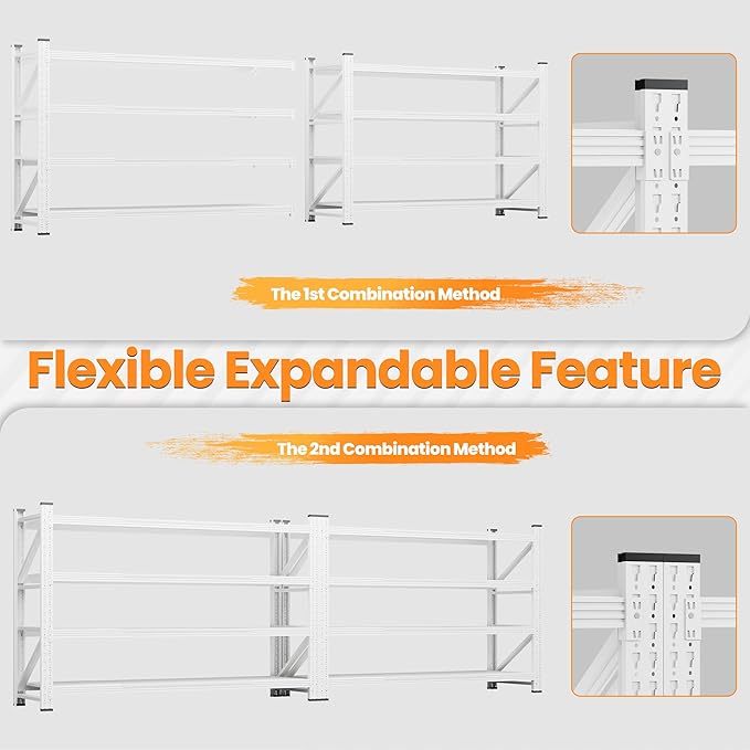 71”W Garage Shelving Units, 5000LBS Storage Shelves Heavy Duty, 24" Deep Metal Shelving Rack, 4 Tier Large Tall Industrial Shelving , Adjustable Standing Shelf for Warehouse / Shop 71"W x 24"D x 70"H