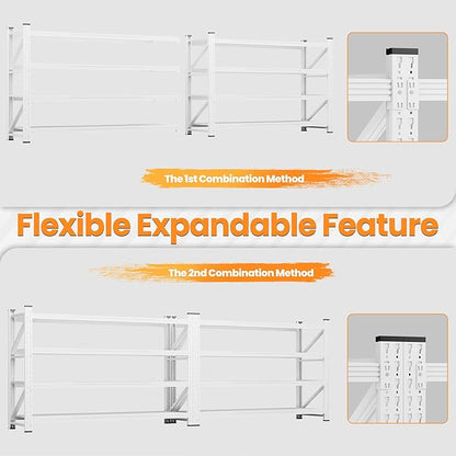 71”W Garage Shelving Units, 5000LBS Storage Shelves Heavy Duty, 24" Deep Metal Shelving Rack, 4 Tier Large Tall Industrial Shelving , Adjustable Standing Shelf for Warehouse / Shop 71"W x 24"D x 70"H