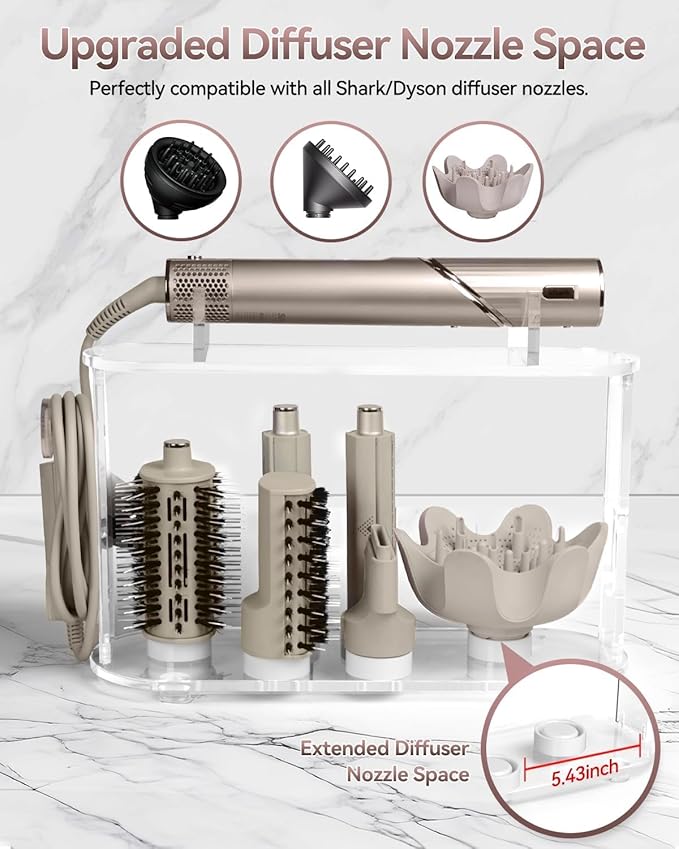 Affogato Storage Holder Compatible with Shark FlexStyle HD430C, Desktop Organizer for Storage Attachments, Acrylic Hairdryer Rack with Cord Hanger for Accessories Curlers Brushes Diffuser
